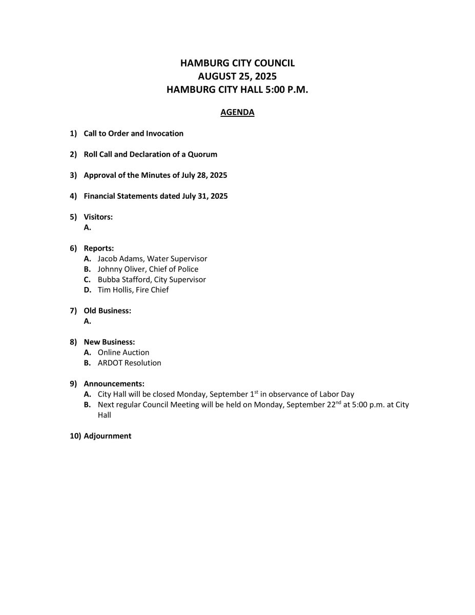 August 2025 Council Agenda